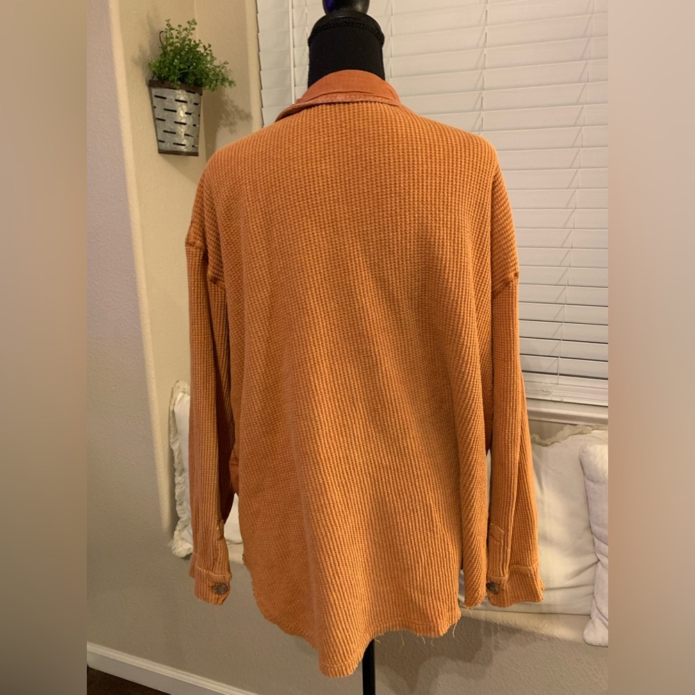 Oli & Hali Burnt Orange Waffle Knit Thermal Shacket M/L - Picture 7 of 10